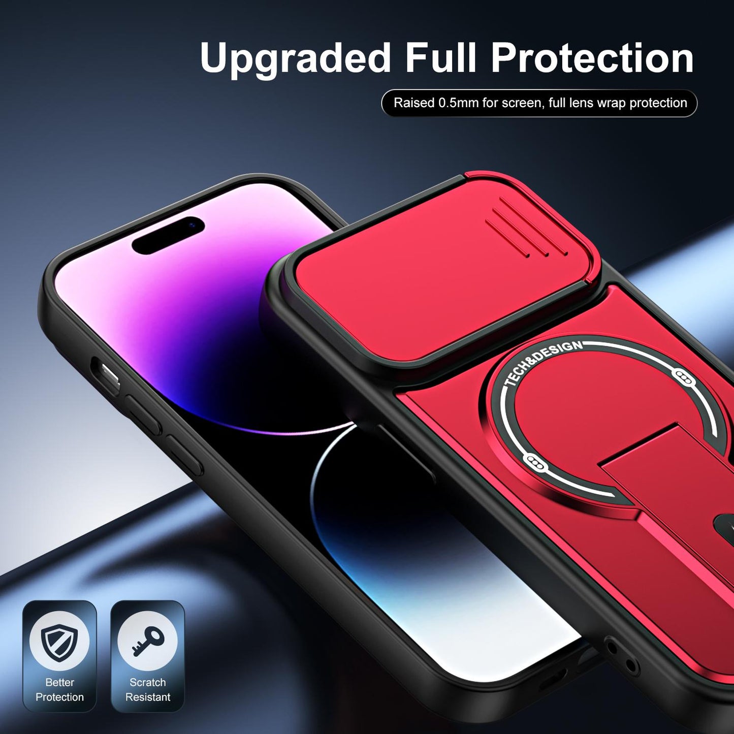 For iPhone 14 Pro Sliding Camshield Holder Magnetic Phone Case(Red)