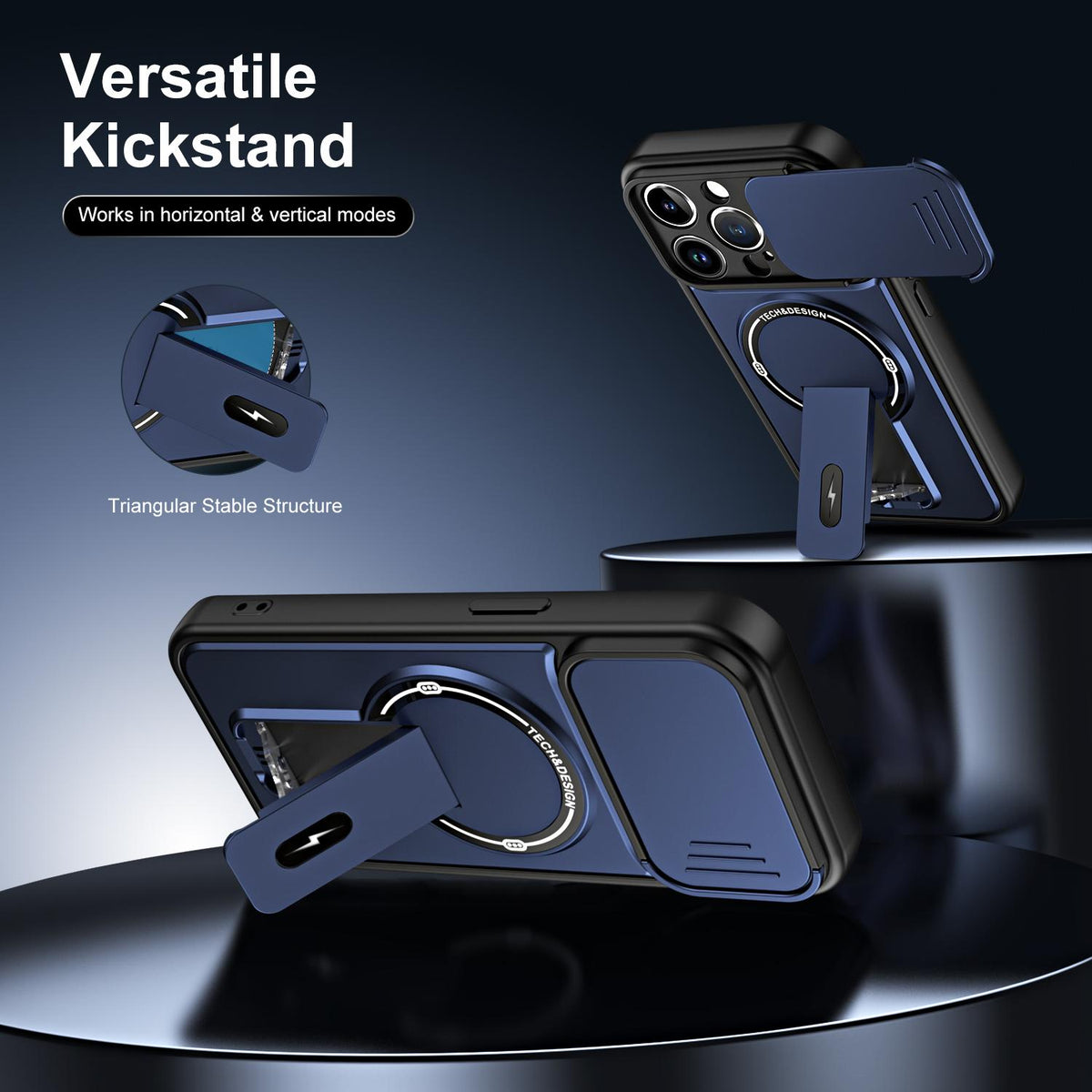 For iPhone 14 Pro Sliding Camshield Holder Magnetic Phone Case - Blue - EDA009988705D