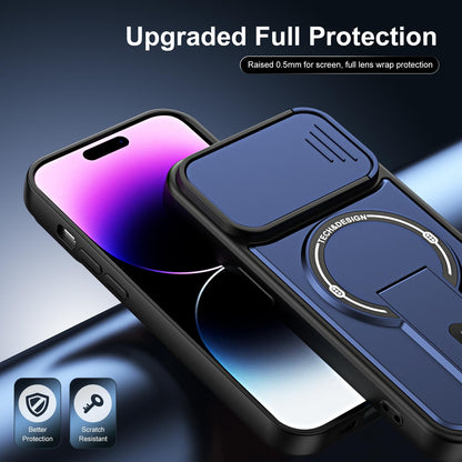 For iPhone 14 Pro Sliding Camshield Holder Magnetic Phone Case(Blue)