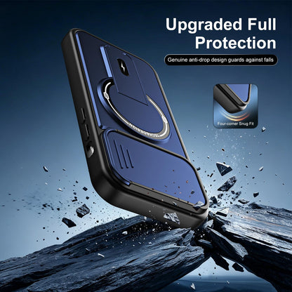For iPhone 14 Pro Sliding Camshield Holder Magnetic Phone Case(Blue)