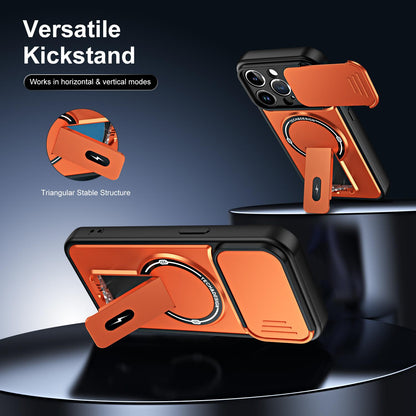 For iPhone 14 Pro Max Sliding Camshield Holder Magnetic Phone Case(Orange)