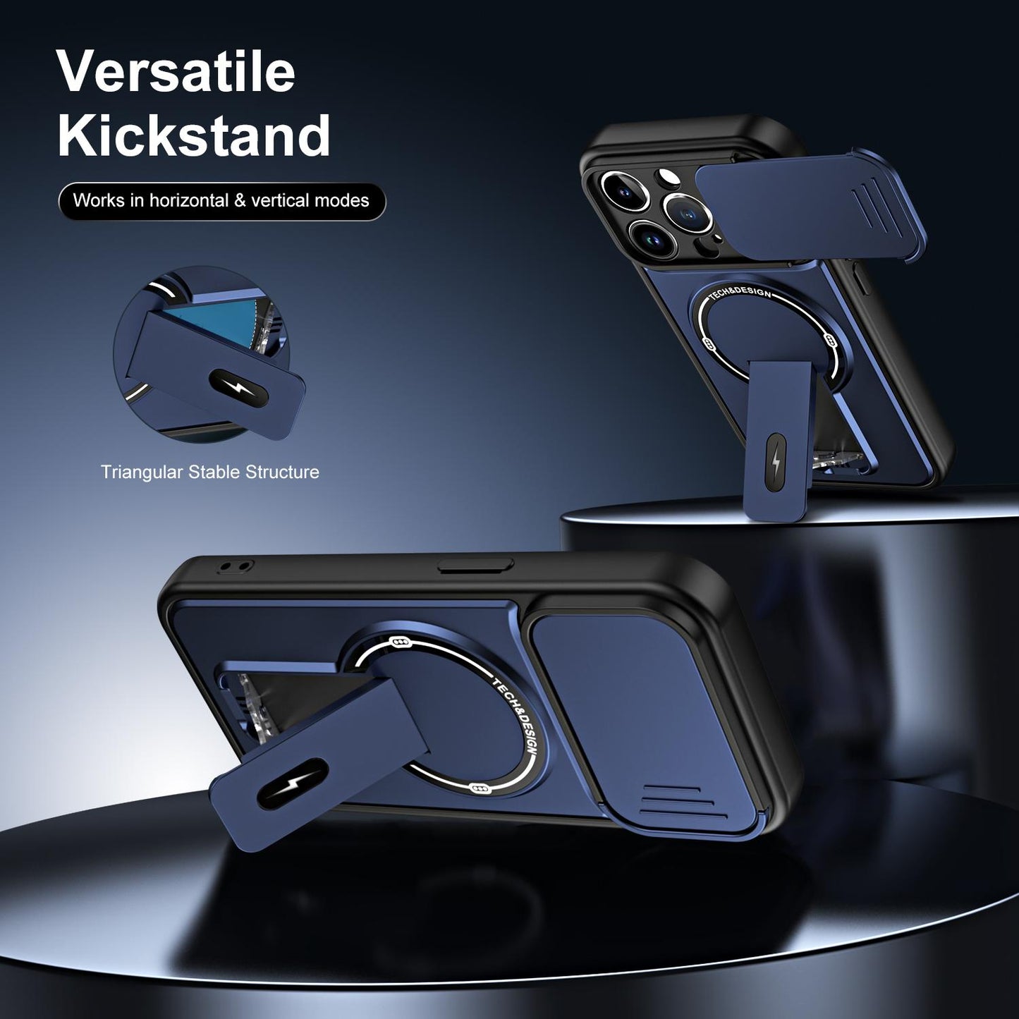 For iPhone 14 Pro Max Sliding Camshield Holder Magnetic Phone Case(Blue)