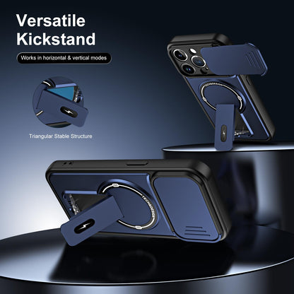 For iPhone 14 Pro Max Sliding Camshield Holder Magnetic Phone Case(Blue)