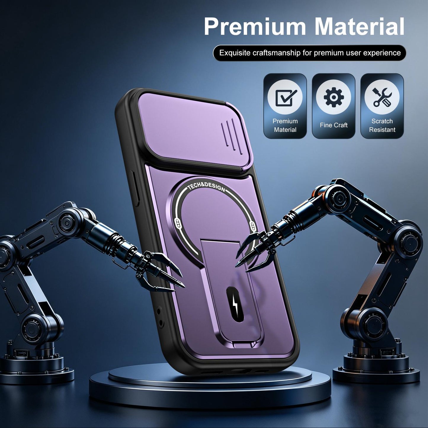 For iPhone 14 Pro Max Sliding Camshield Holder Magnetic Phone Case(Purple)