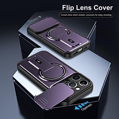 For iPhone 14 Pro Max Sliding Camshield Holder Magnetic Phone Case(Purple)