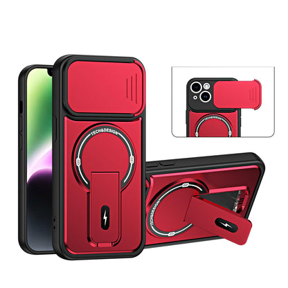 For iPhone 15 Sliding Camshield Holder Magnetic Phone Case(Red)