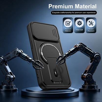 For iPhone 15 Sliding Camshield Holder Magnetic Phone Case(Red)