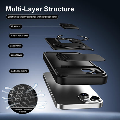 For iPhone 15 Sliding Camshield Holder Magnetic Phone Case(Red)