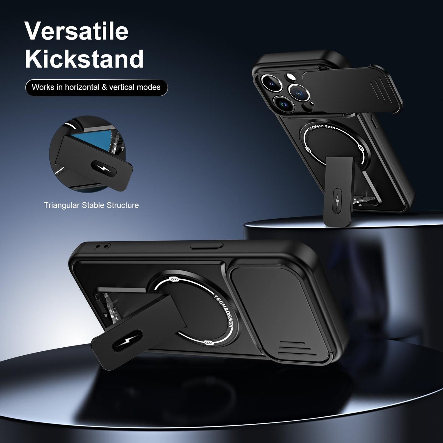 For iPhone 15 Pro Sliding Camshield Holder Magnetic Phone Case(Black)