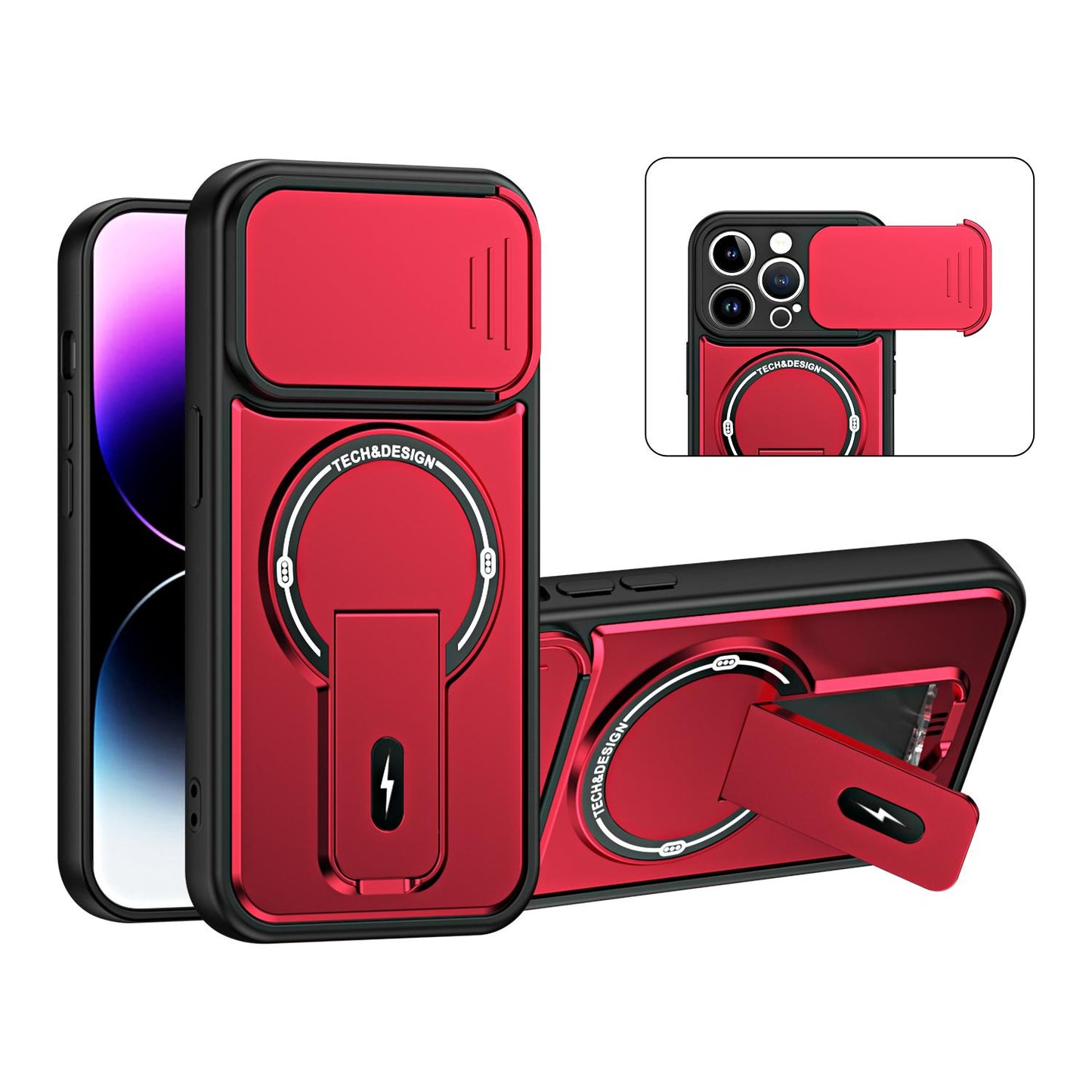 For iPhone 15 Pro Sliding Camshield Holder Magnetic Phone Case(Red)