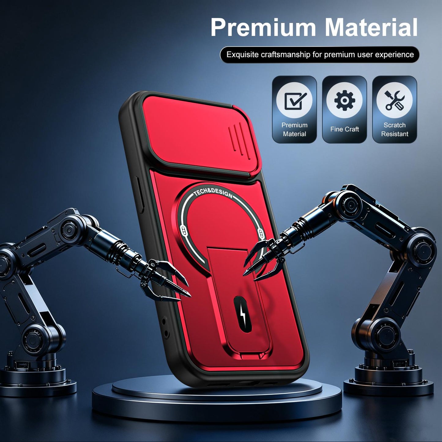 For iPhone 15 Pro Sliding Camshield Holder Magnetic Phone Case(Red)