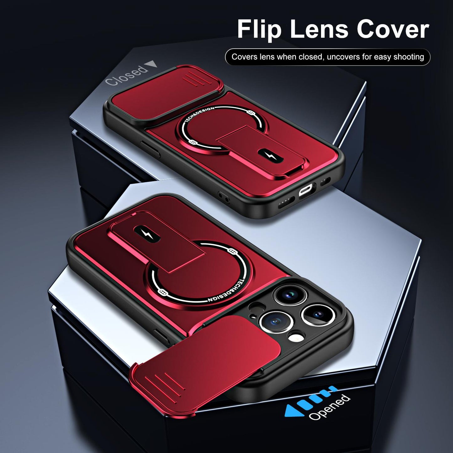 For iPhone 15 Pro Sliding Camshield Holder Magnetic Phone Case(Red)