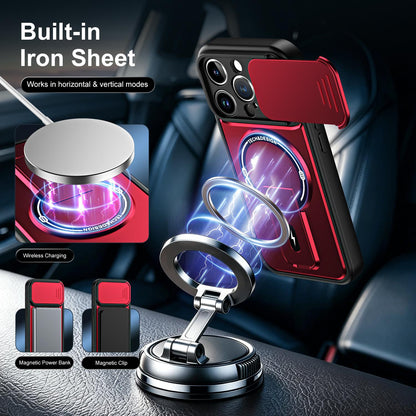 For iPhone 15 Pro Sliding Camshield Holder Magnetic Phone Case(Red)