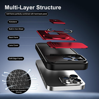 For iPhone 15 Pro Sliding Camshield Holder Magnetic Phone Case(Red)