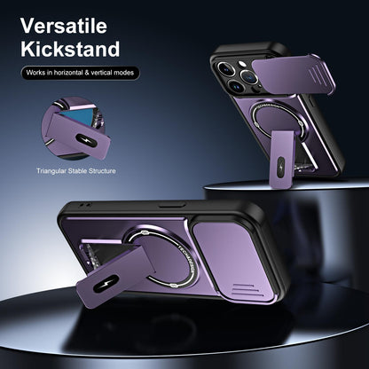 For iPhone 15 Pro Sliding Camshield Holder Magnetic Phone Case(Purple)