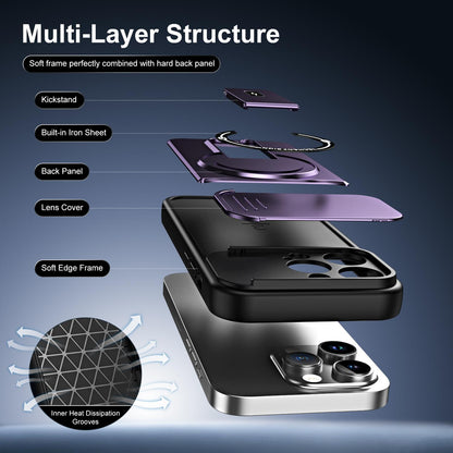 For iPhone 15 Pro Sliding Camshield Holder Magnetic Phone Case(Purple)