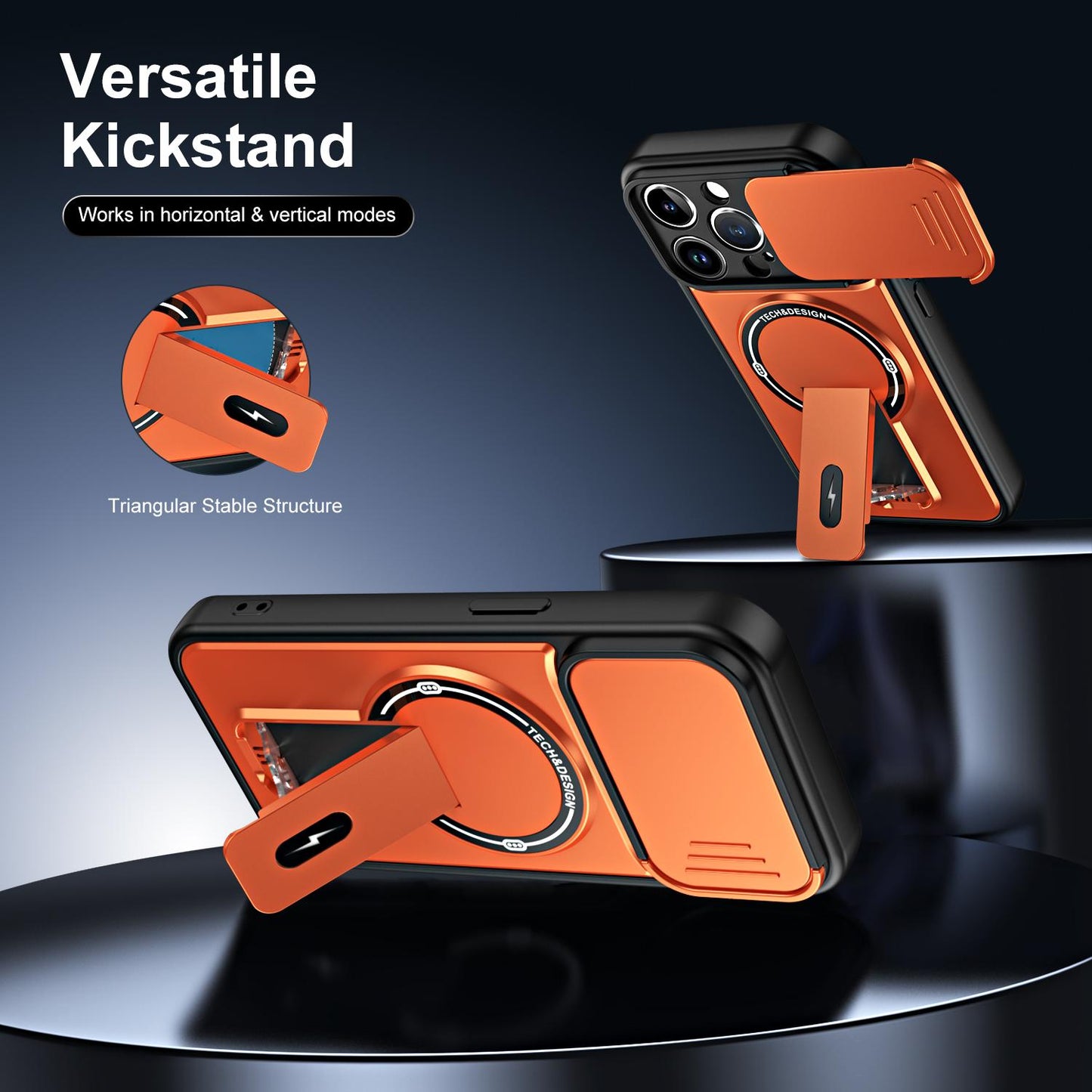 For iPhone 15 Pro Max Sliding Camshield Holder Magnetic Phone Case(Orange)
