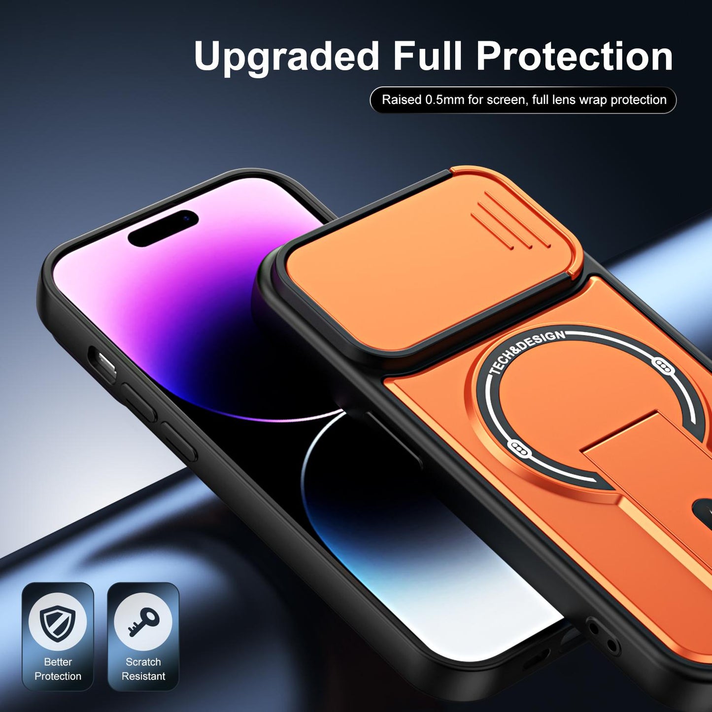For iPhone 15 Pro Max Sliding Camshield Holder Magnetic Phone Case(Orange)