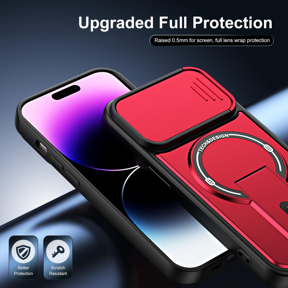 For iPhone 15 Pro Max Sliding Camshield Holder Magnetic Phone Case - Red - EDA009988709C
