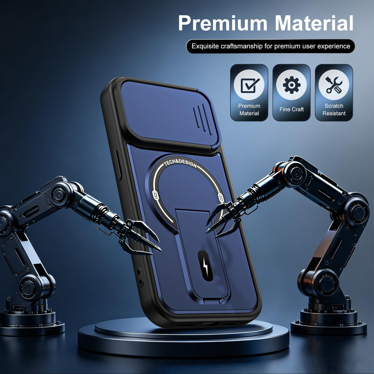 For iPhone 15 Pro Max Sliding Camshield Holder Magnetic Phone Case - Blue - EDA009988709D