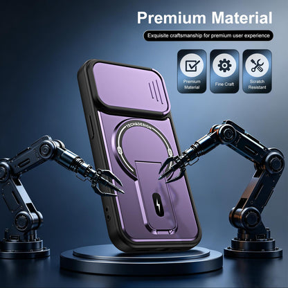 For iPhone 15 Pro Max Sliding Camshield Holder Magnetic Phone Case(Purple)