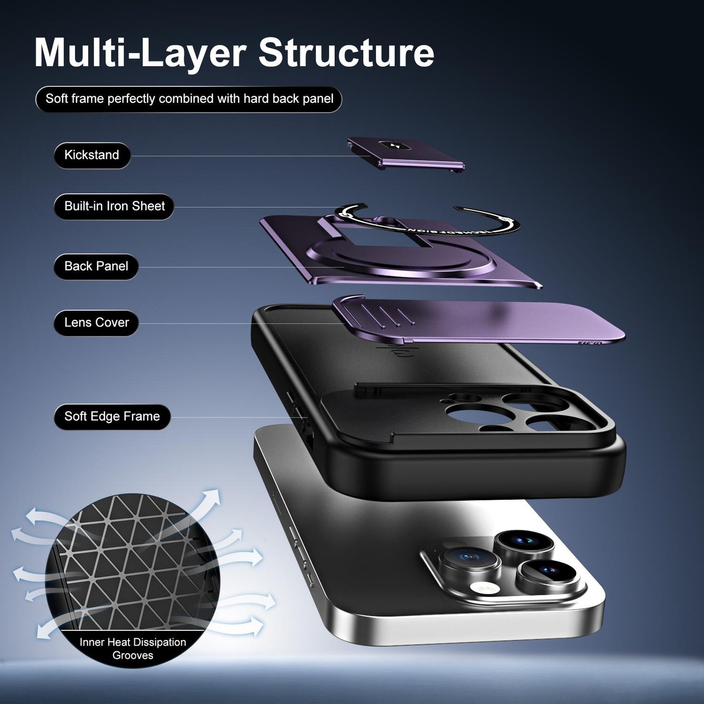 For iPhone 15 Pro Max Sliding Camshield Holder Magnetic Phone Case(Purple)