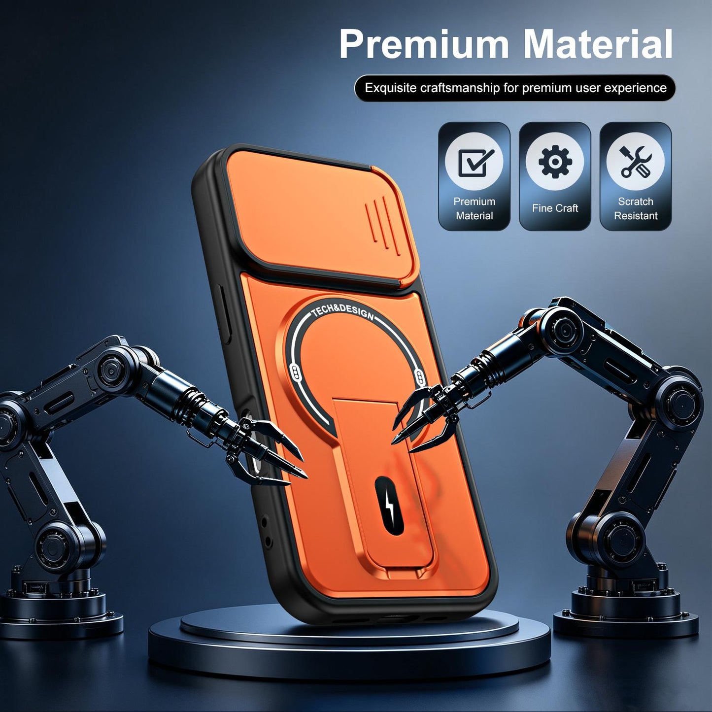 For iPhone 16 Sliding Camshield Holder Magnetic Phone Case(Orange)