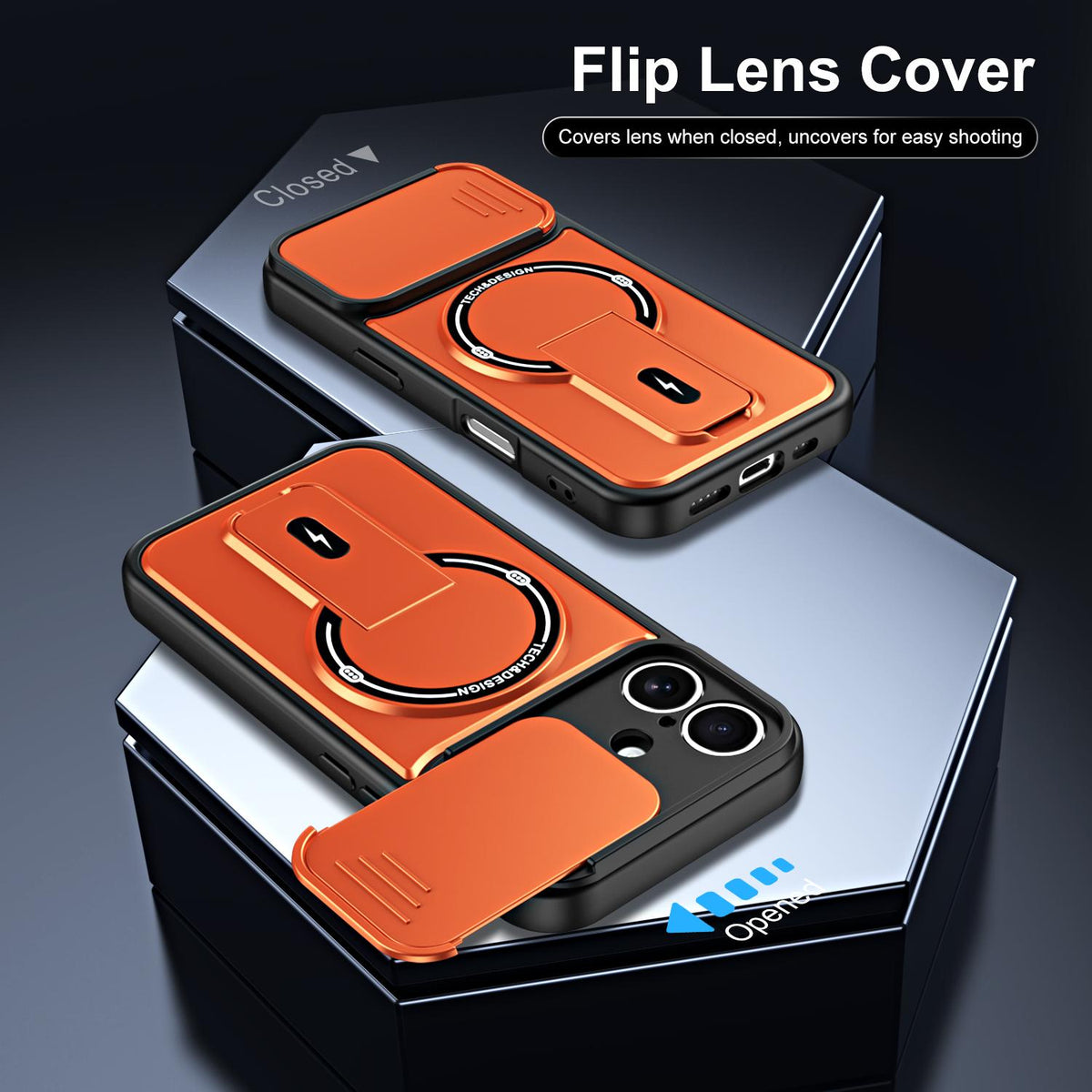 For iPhone 16 Sliding Camshield Holder Magnetic Phone Case - Orange - EDA009988710A