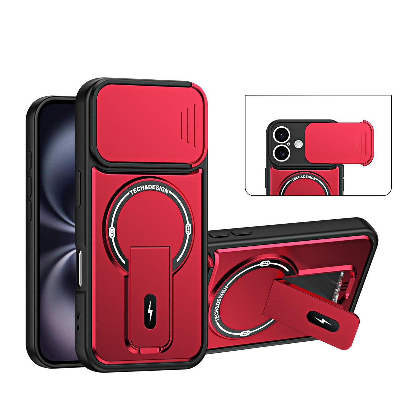 For iPhone 16 Sliding Camshield Holder Magnetic Phone Case(Red)