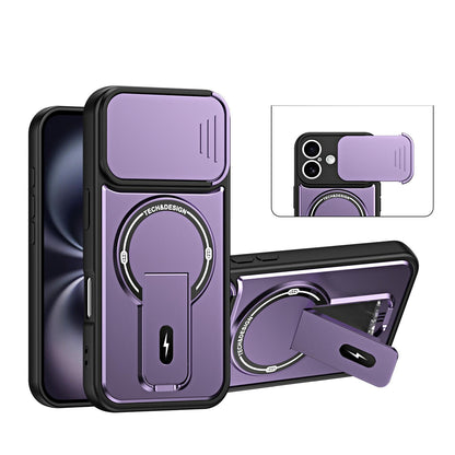 For iPhone 16 Sliding Camshield Holder Magnetic Phone Case(Purple)