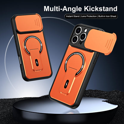 For iPhone 16 Pro Sliding Camshield Holder Magnetic Phone Case(Orange)