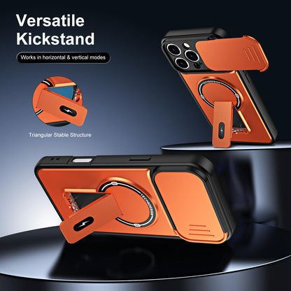 For iPhone 16 Pro Sliding Camshield Holder Magnetic Phone Case(Orange)
