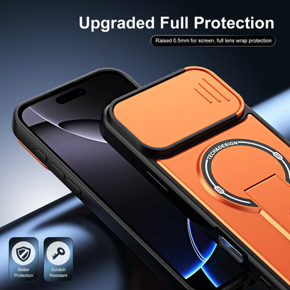 For iPhone 16 Pro Sliding Camshield Holder Magnetic Phone Case(Orange)