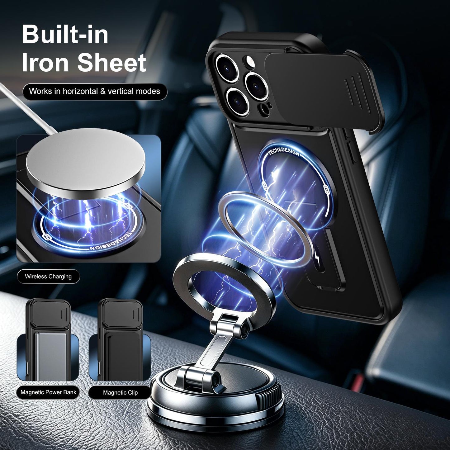 For iPhone 16 Pro Sliding Camshield Holder Magnetic Phone Case(Black)