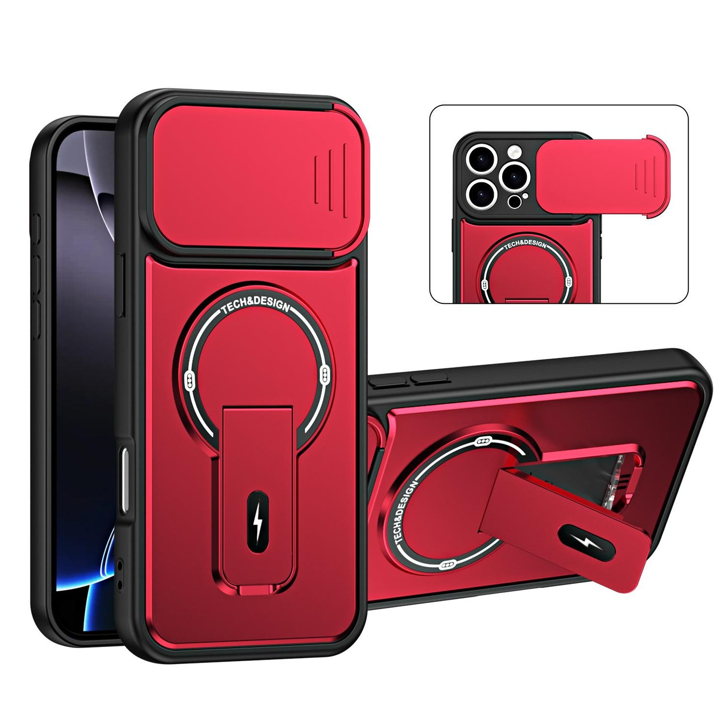 For iPhone 16 Pro Sliding Camshield Holder Magnetic Phone Case(Red)