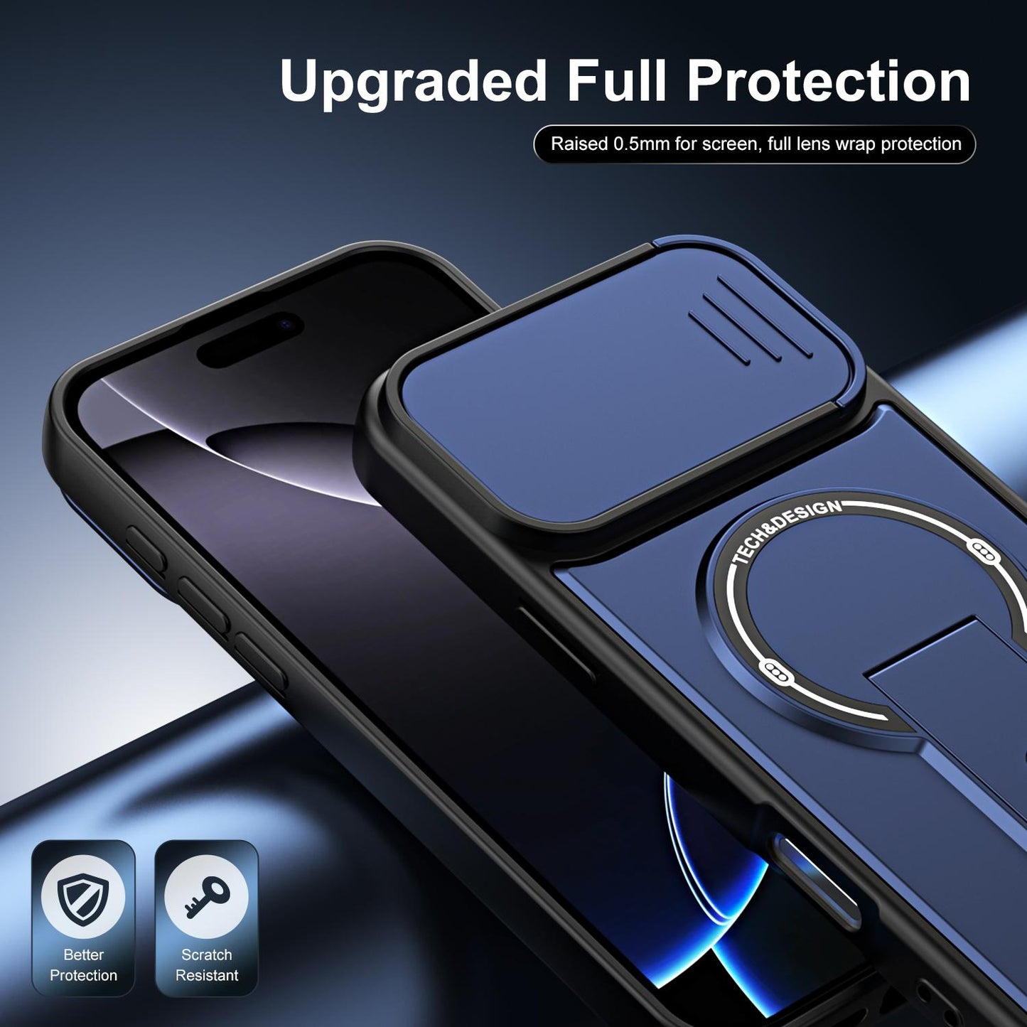 For iPhone 16 Pro Sliding Camshield Holder Magnetic Phone Case(Blue)
