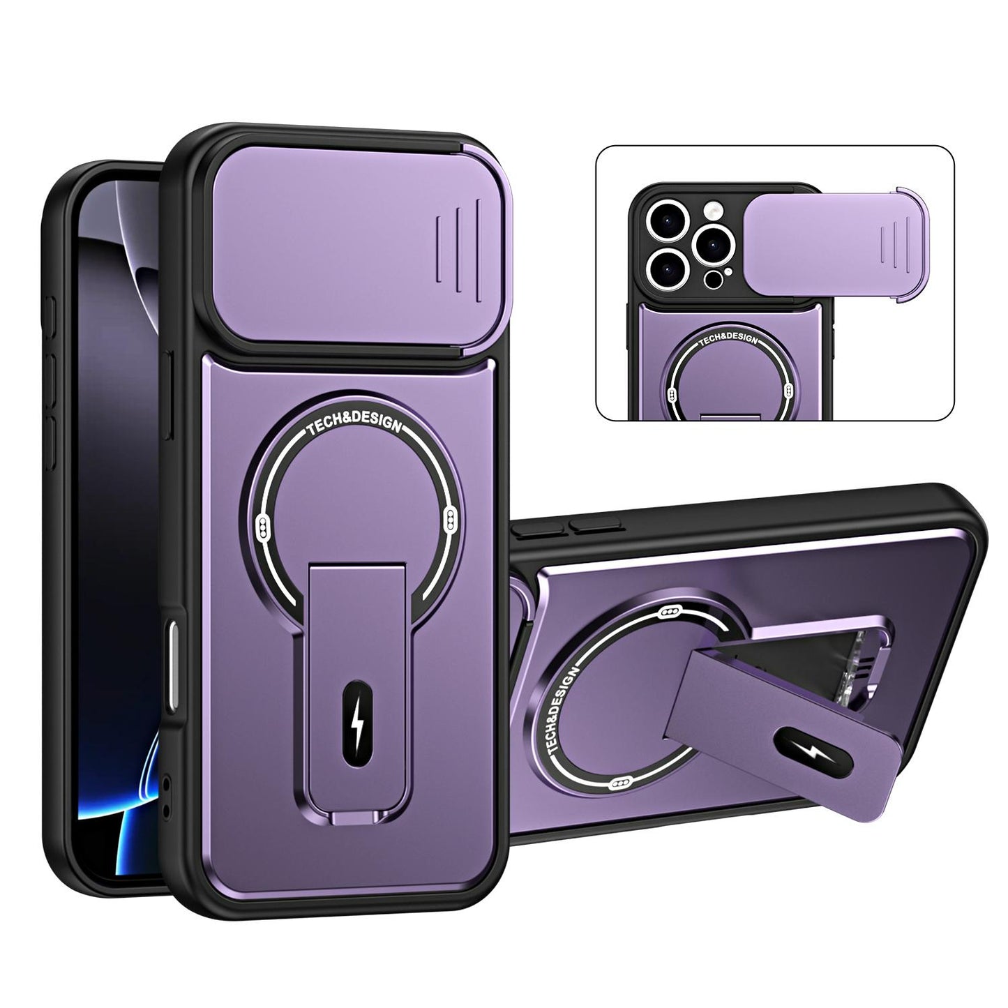 For iPhone 16 Pro Sliding Camshield Holder Magnetic Phone Case(Purple)