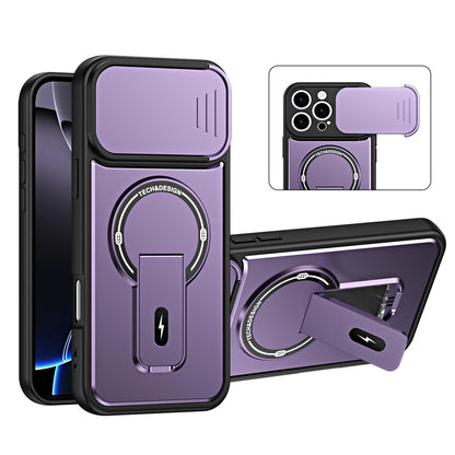 For iPhone 16 Pro Sliding Camshield Holder Magnetic Phone Case(Purple)