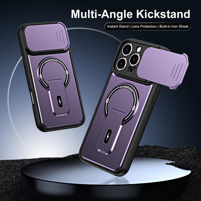 For iPhone 16 Pro Sliding Camshield Holder Magnetic Phone Case(Purple)