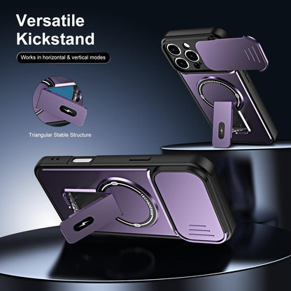 For iPhone 16 Pro Sliding Camshield Holder Magnetic Phone Case(Purple)