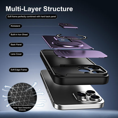 For iPhone 16 Pro Sliding Camshield Holder Magnetic Phone Case(Purple)