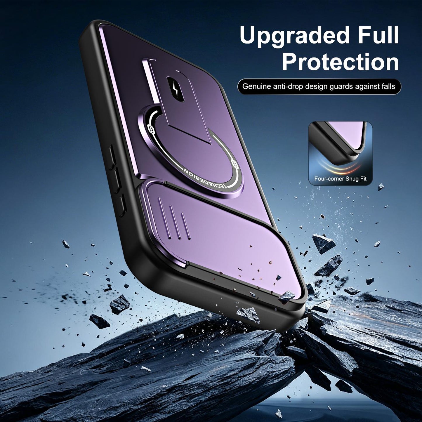 For iPhone 16 Pro Sliding Camshield Holder Magnetic Phone Case(Purple)