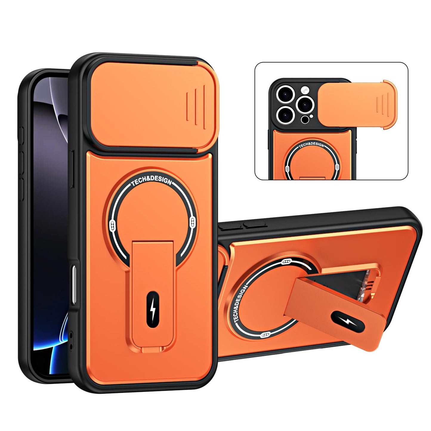 For iPhone 16 Pro Max Sliding Camshield Holder Magnetic Phone Case(Orange)