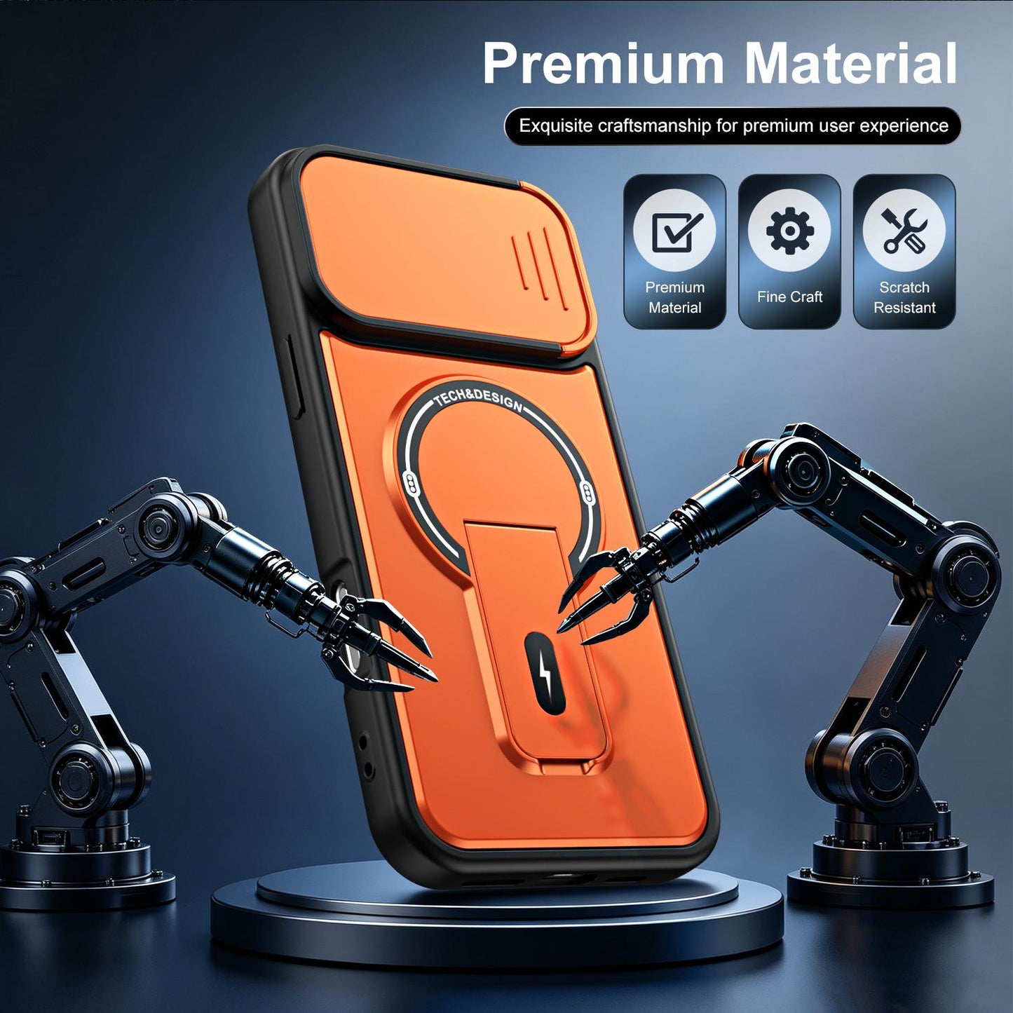 For iPhone 16 Pro Max Sliding Camshield Holder Magnetic Phone Case(Orange)