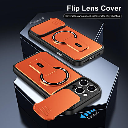 For iPhone 16 Pro Max Sliding Camshield Holder Magnetic Phone Case(Orange)