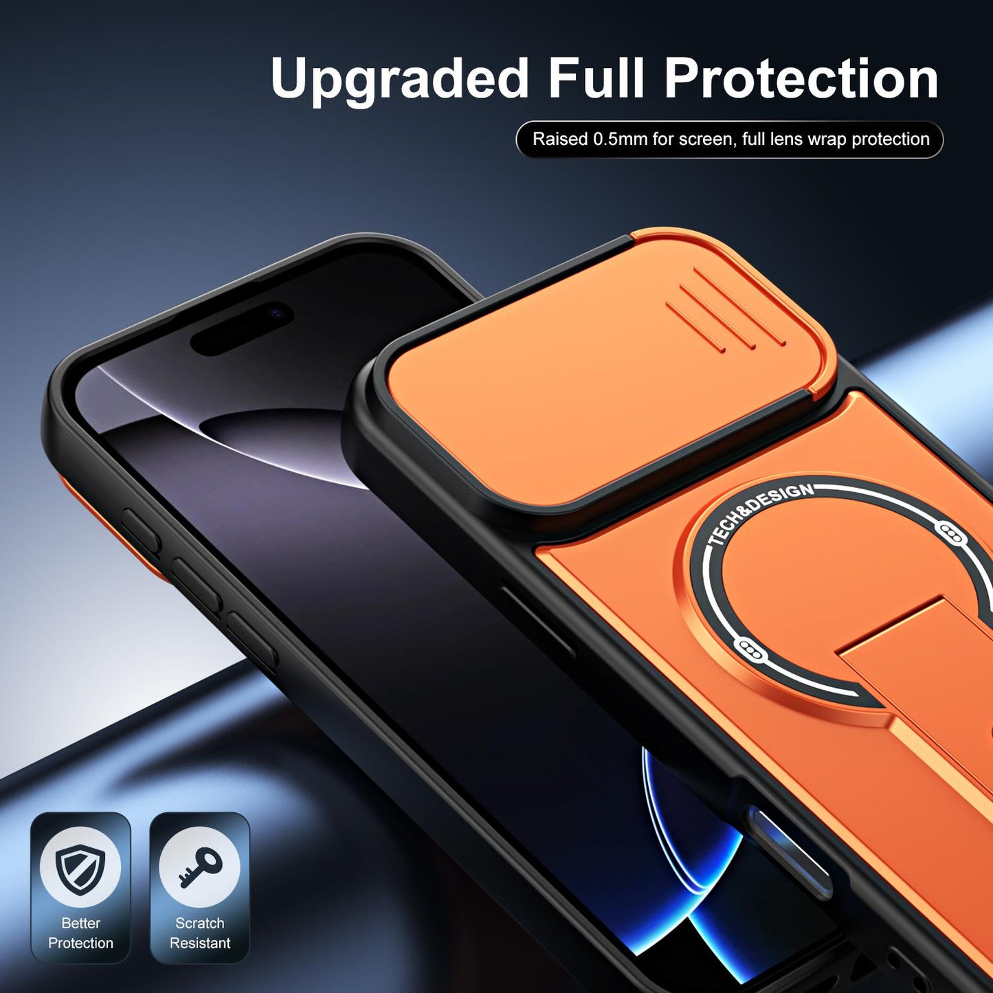 For iPhone 16 Pro Max Sliding Camshield Holder Magnetic Phone Case(Orange)