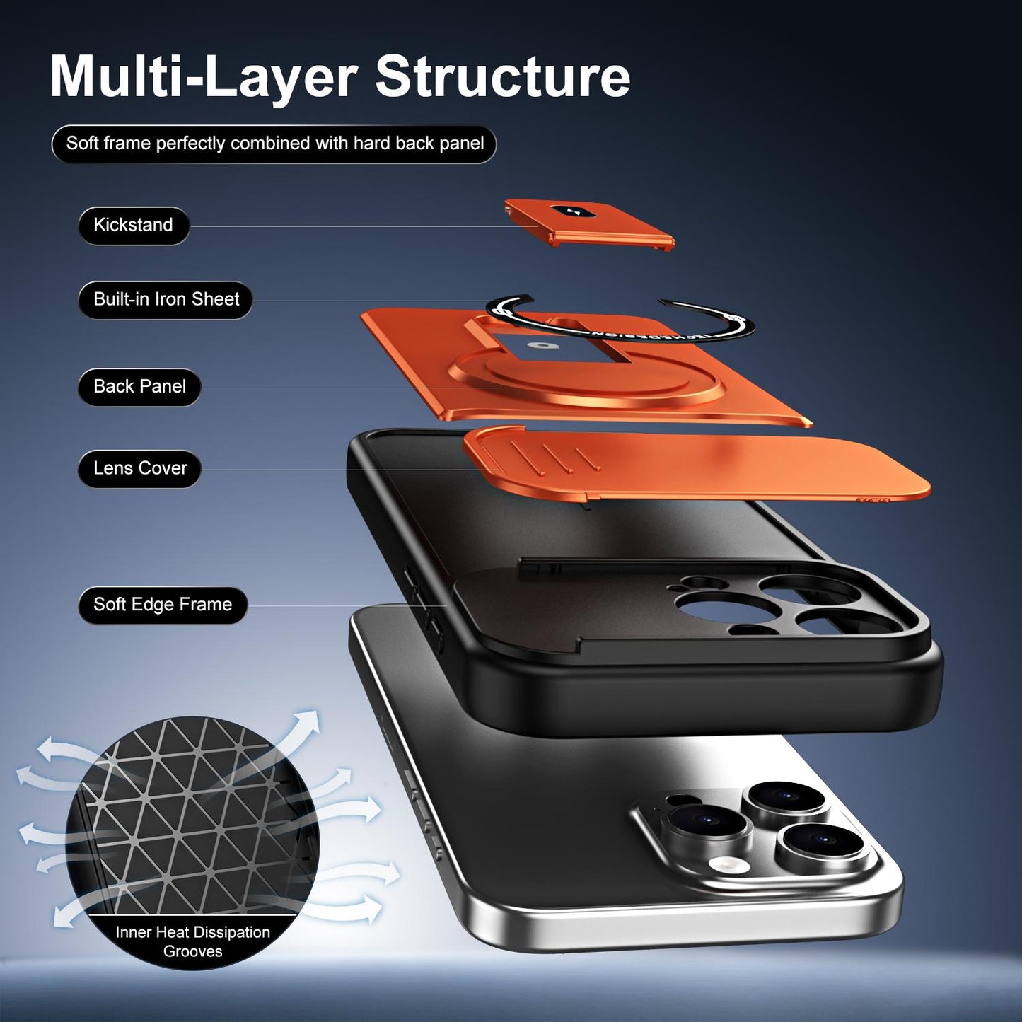 For iPhone 16 Pro Max Sliding Camshield Holder Magnetic Phone Case(Orange)