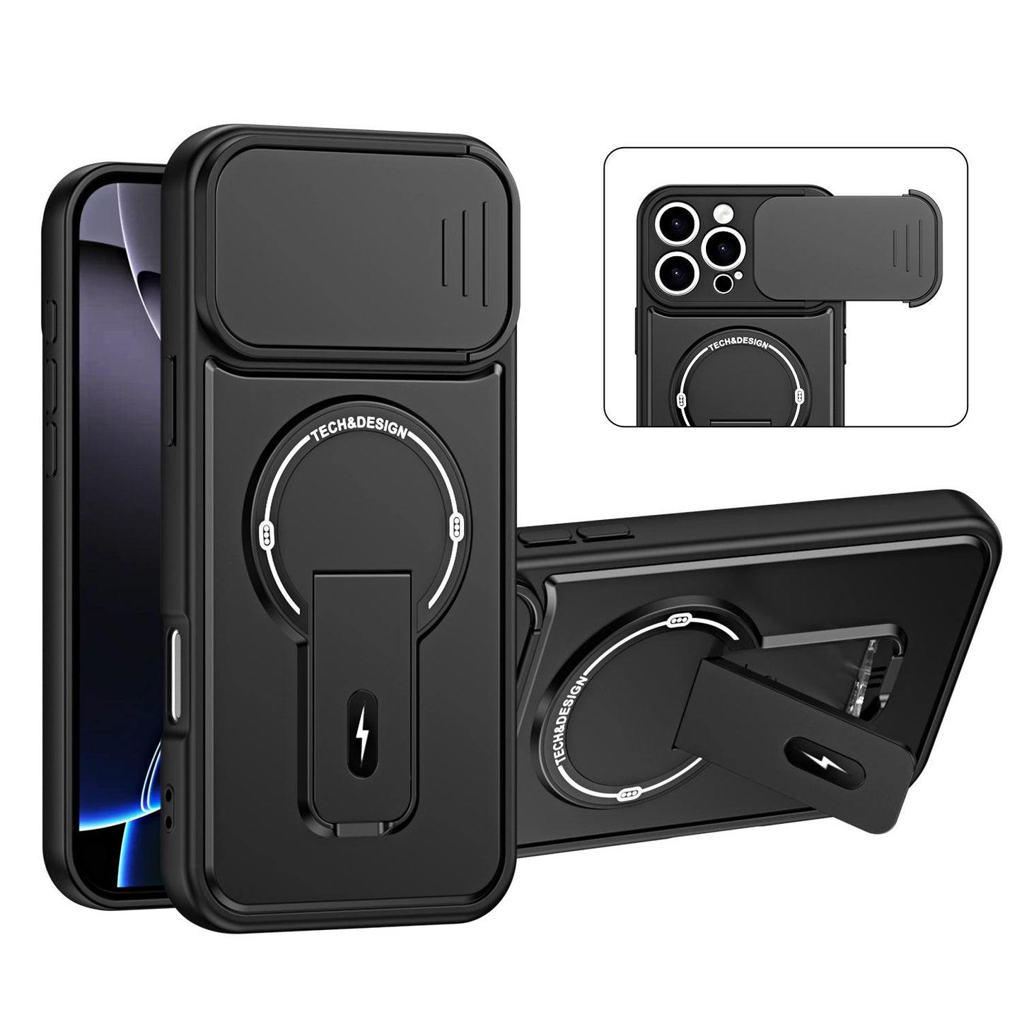 For iPhone 16 Pro Max Sliding Camshield Holder Magnetic Phone Case(Black)