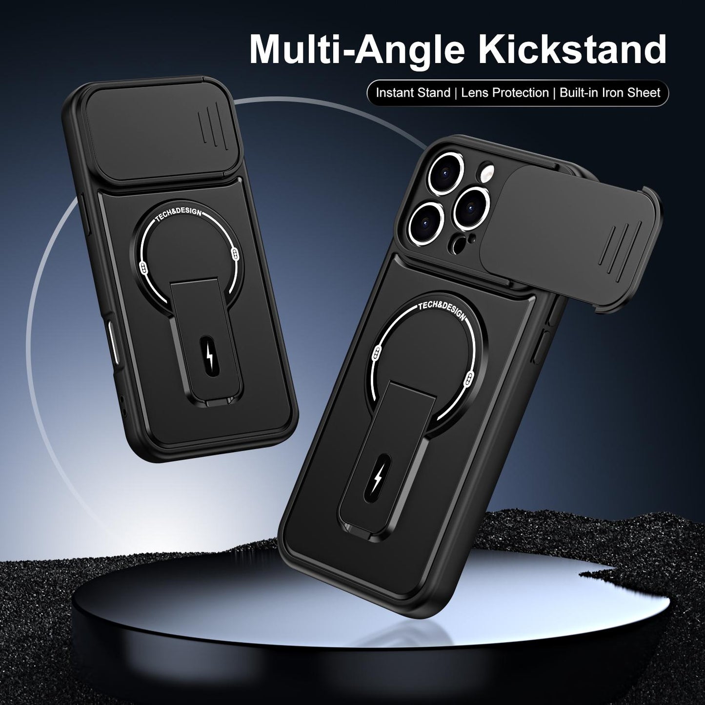 For iPhone 16 Pro Max Sliding Camshield Holder Magnetic Phone Case(Black)