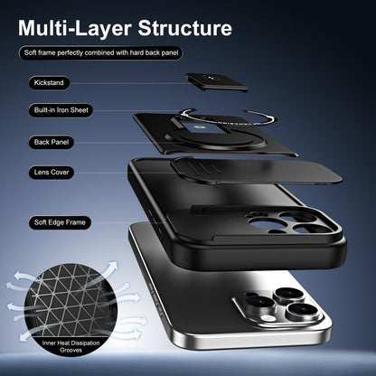 For iPhone 16 Pro Max Sliding Camshield Holder Magnetic Phone Case(Black)
